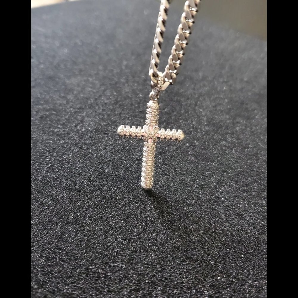 Men Women 925 Sterling Silver Micro Pave Cubic Zirconia Cross Pendant - Picture 6 of 11